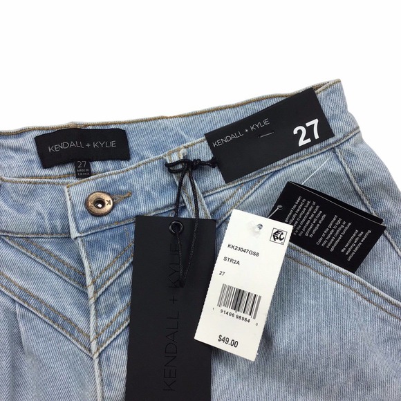 Kendall + Kylie High Rise Pleated Straight Leg Denim Blue Jeans 80s 27W x 26.5L - Picture 6 of 6